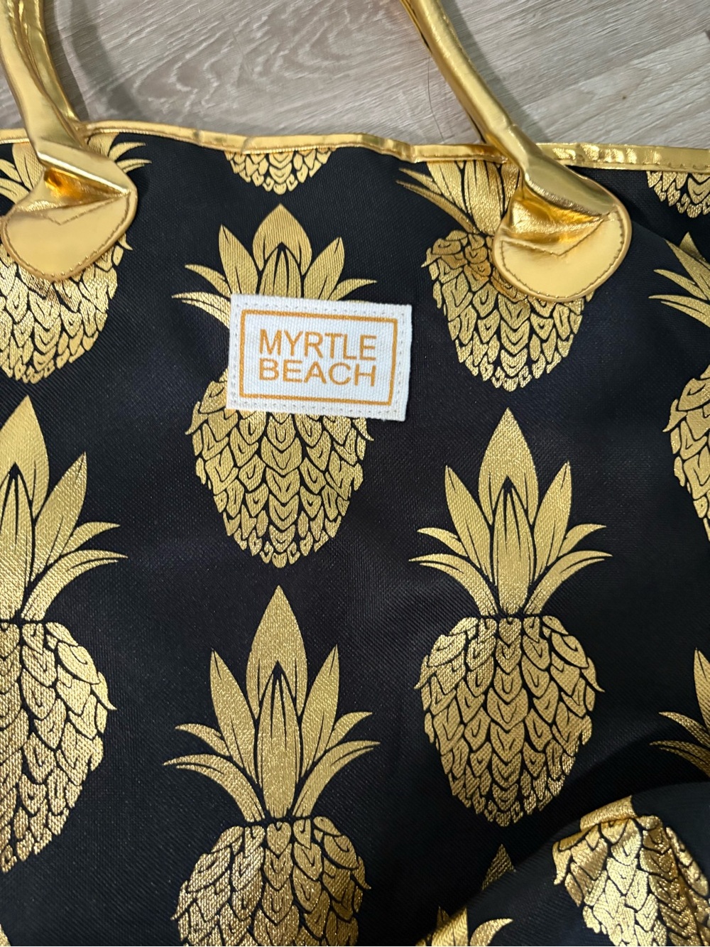 Black & Gold Pineapple Myrtle beach Tote Bag - Picture 2 of 5